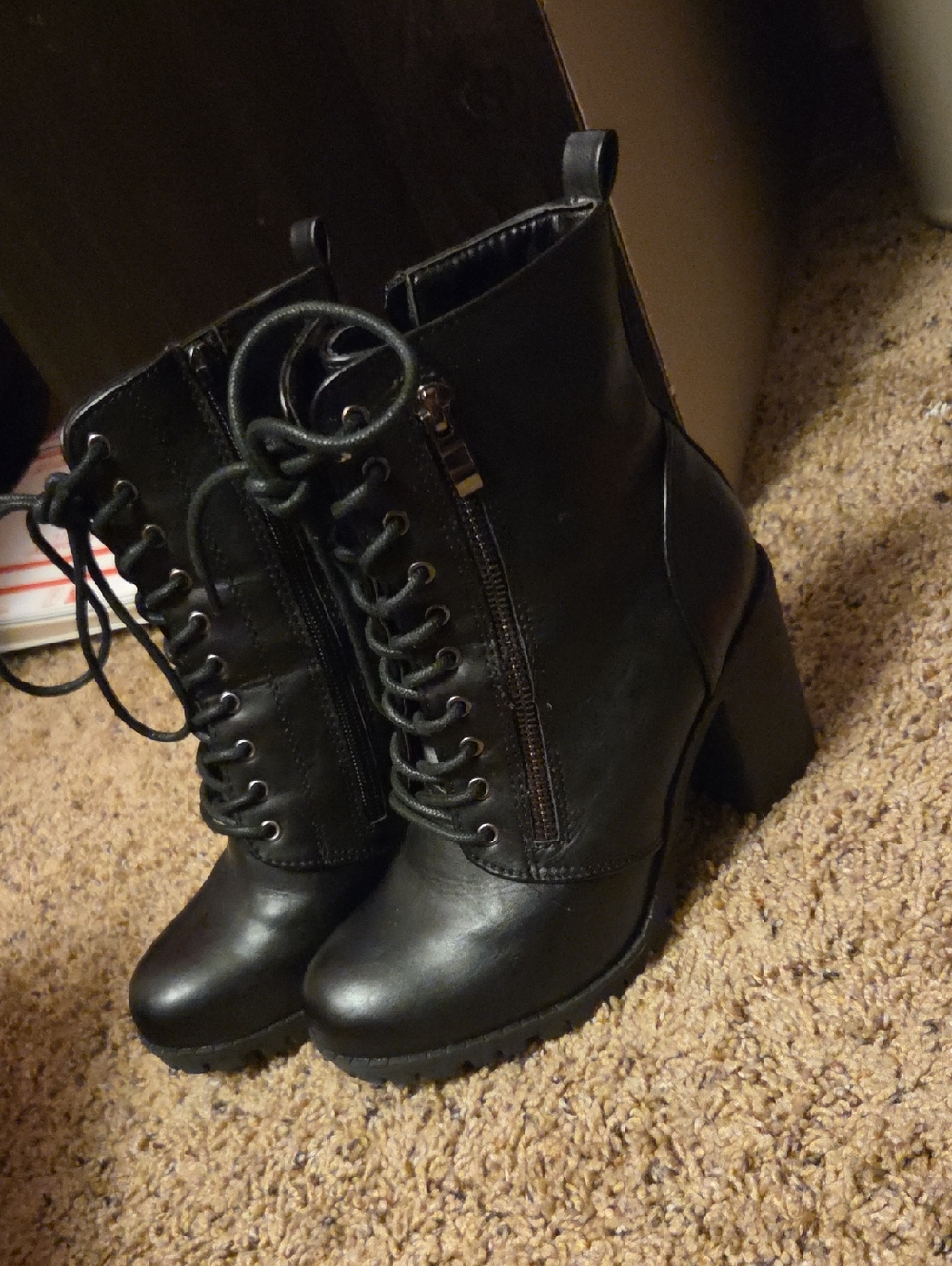Dream Pairs Black Lace-Up Chunky Heel Ankle Boots